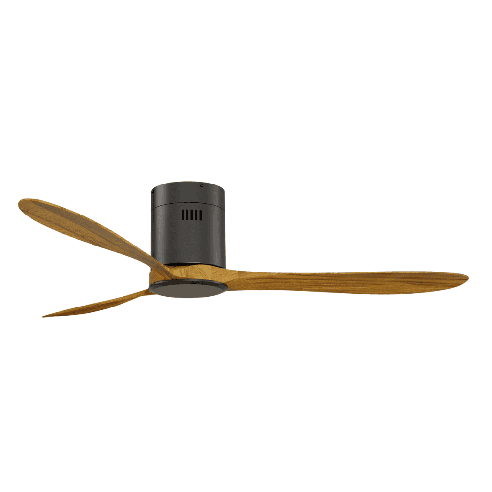 Hugger Fan Black with Oak Wood Blades | without Light 1320mm | Remote Control