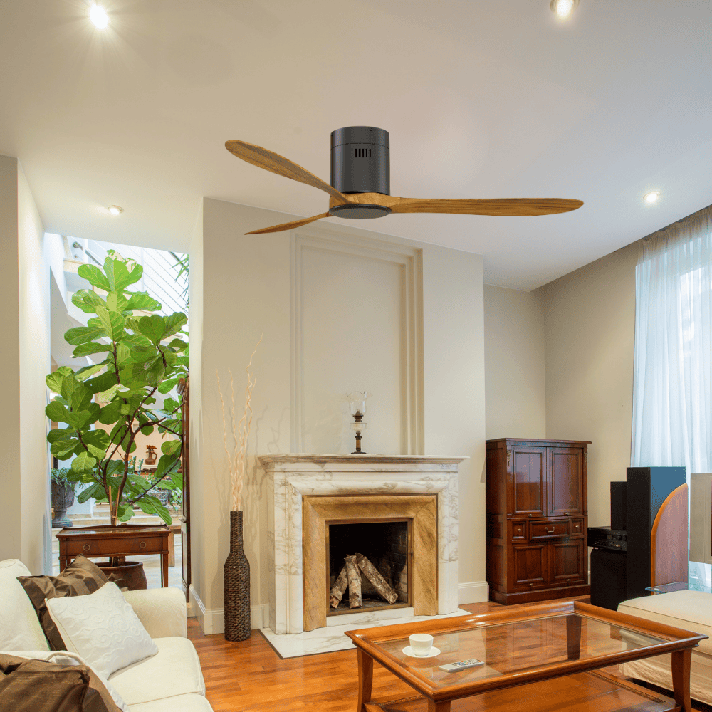 Hugger Fan Black with Oak Wood Blades | without Light 1320mm | Remote Control - Image 2